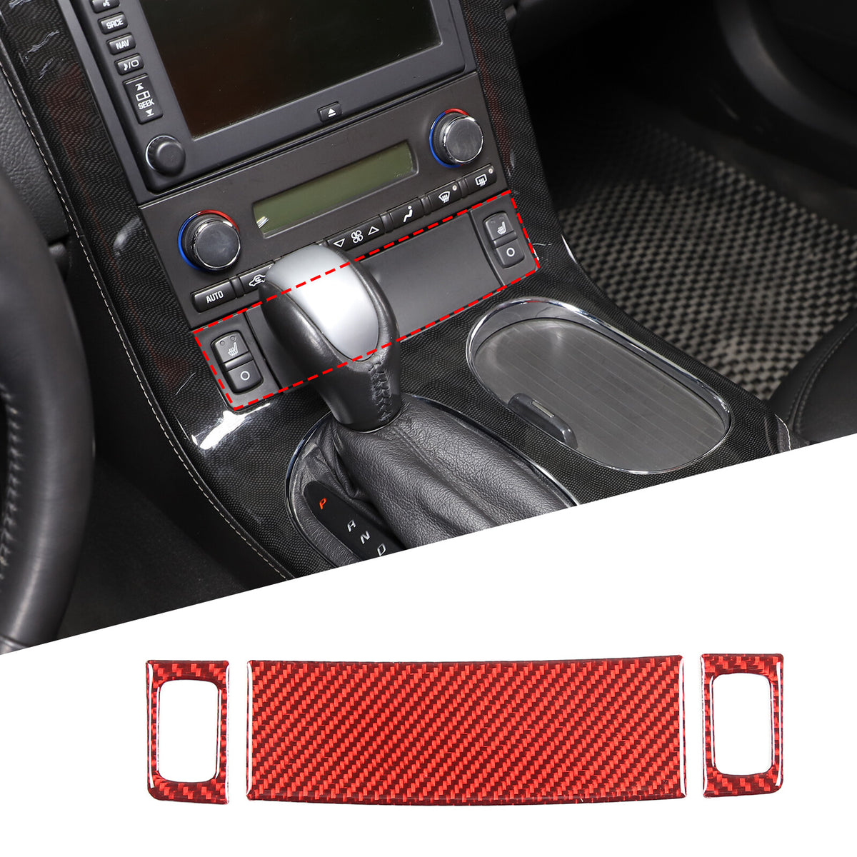 For Corvette C6 05-13 Red Carbon Fiber Interior Center Console Trim Cover Set 7