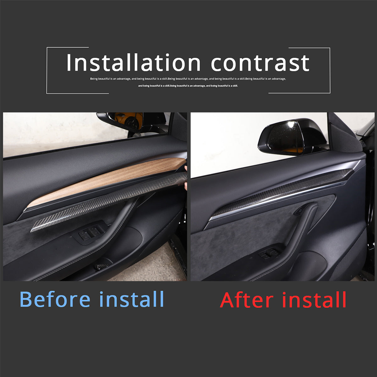 Real Carbon fiber inner door Armrest panel Trim Cover For Tesla Model 3 Y 21-22 18