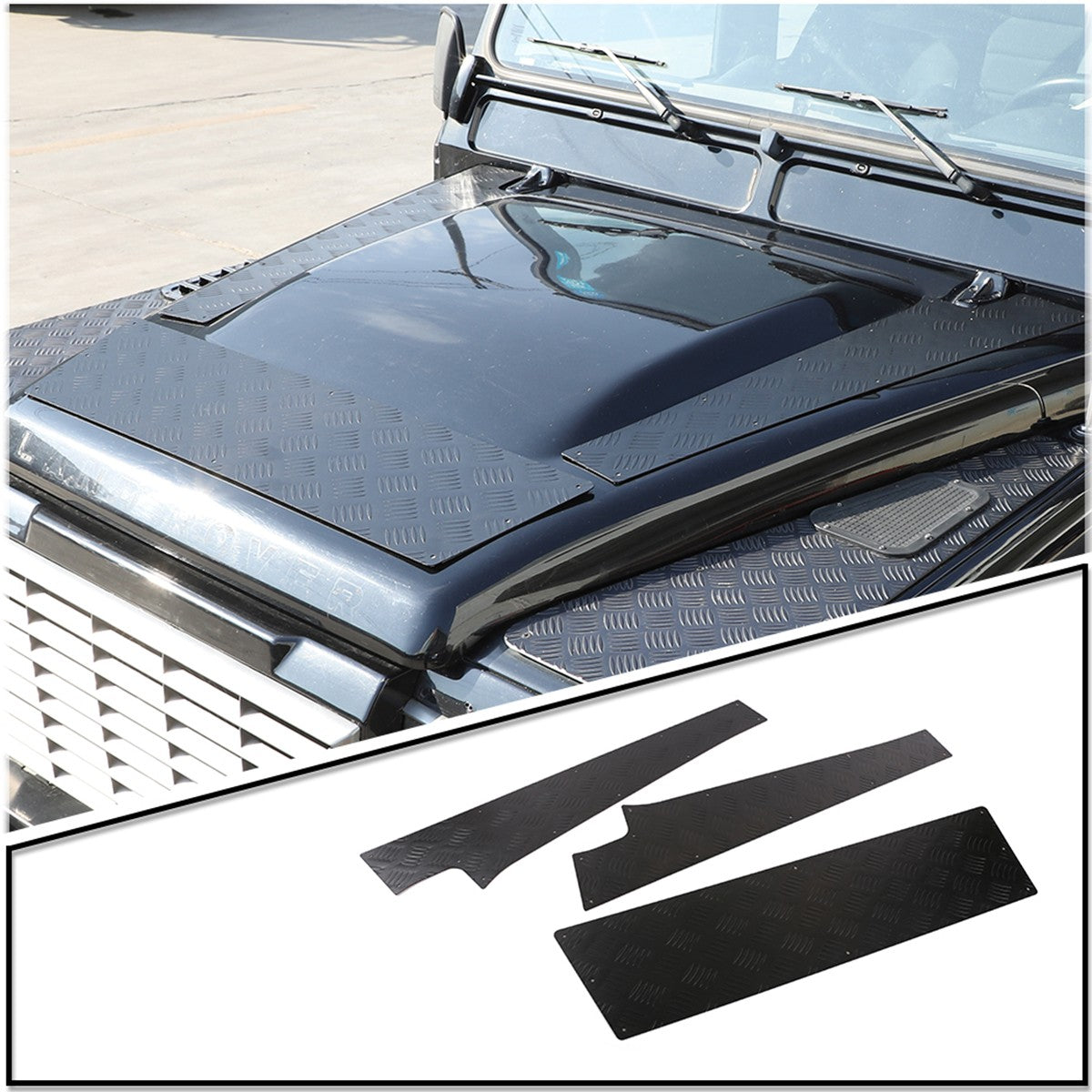 Black Alloy Front Hood Protection Plate Trim For LR Defender L316 2004-2018 3