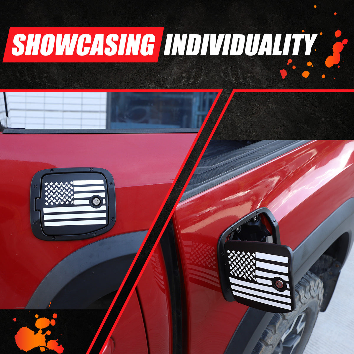 US Flag Lock Key Aluminum Gas Fuel Tank Door Cover Cap For Toyota Tacoma 2016-23 12