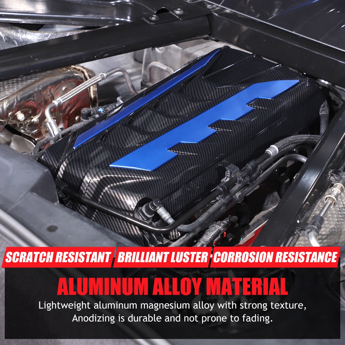 Carbon Fiber Engine Bay Panel Cover Trim in Edge Blue For Corvette C8 2020-26 US 13