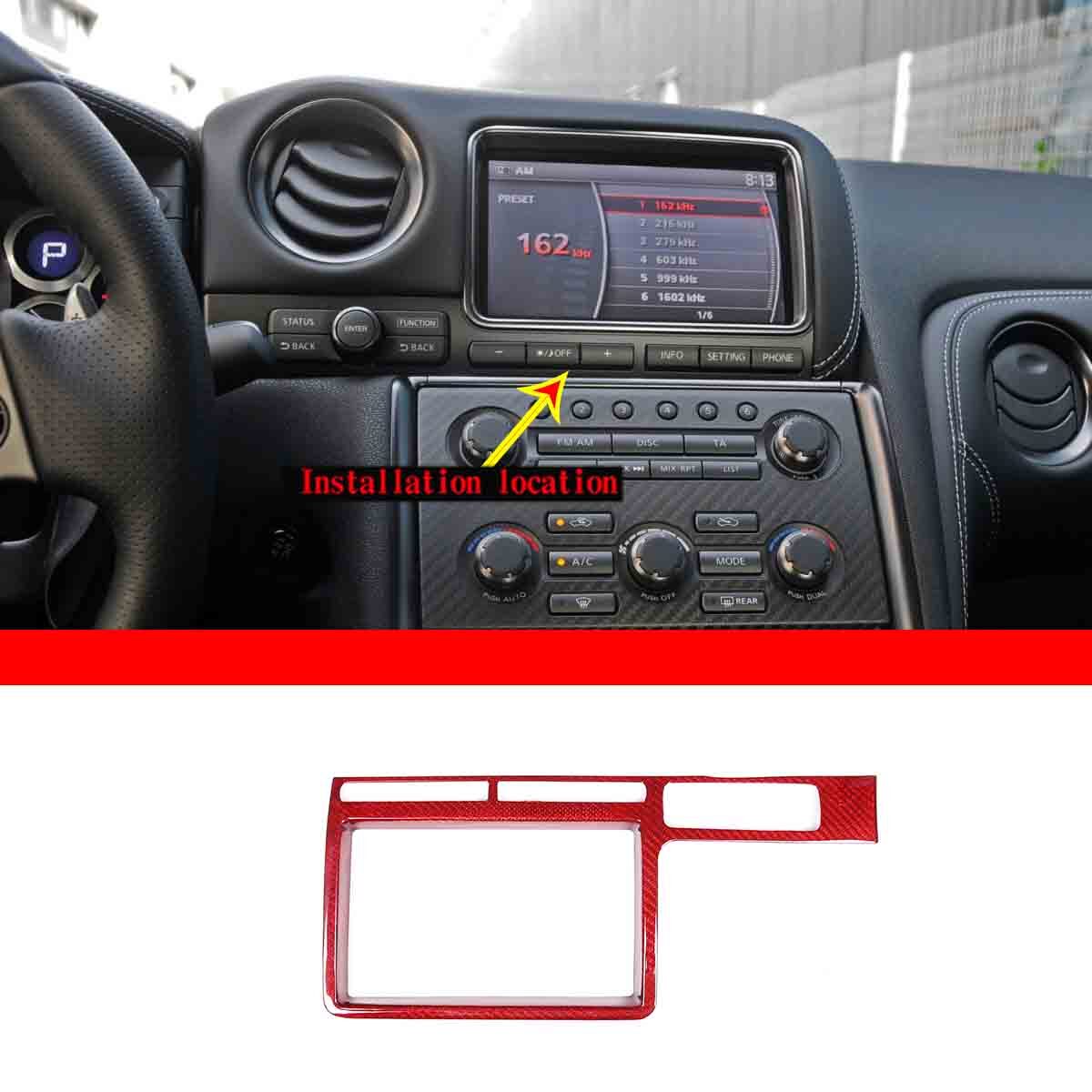 Red Carbon fiber Central Navigation Panel Cover trim For Nissan GTR R35 08-16 11