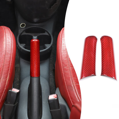 Red Real Carbon Fiber Handbrake Trim Cover For Fiat 500 2007+ 15