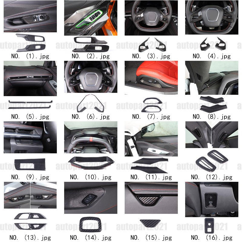Carbon Fiber ABS Interior Full Decor Cover Trim Kit For Corvette C8 2020-2025 - Styles 26-30 2