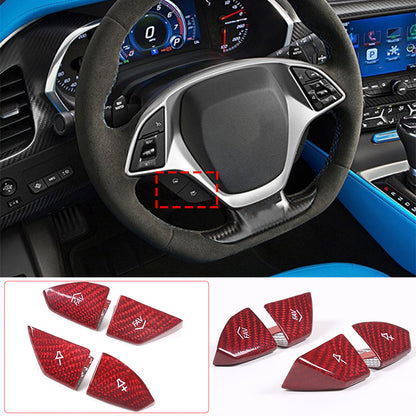Red Real Carbon Fiber Steering Wheel Volume Button Cover Trim For Corvette C7 10