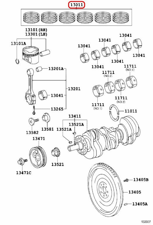 Toyota OEM Ring Set Piston 13011-31143 for Lexus 3