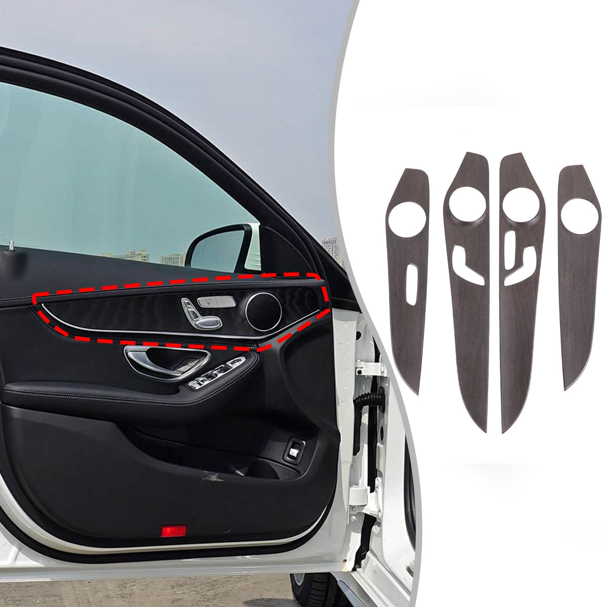 Oak Wood Grain ABS Interior Door Panel Trim For Benz C-Class W205 2015-2021 US 1