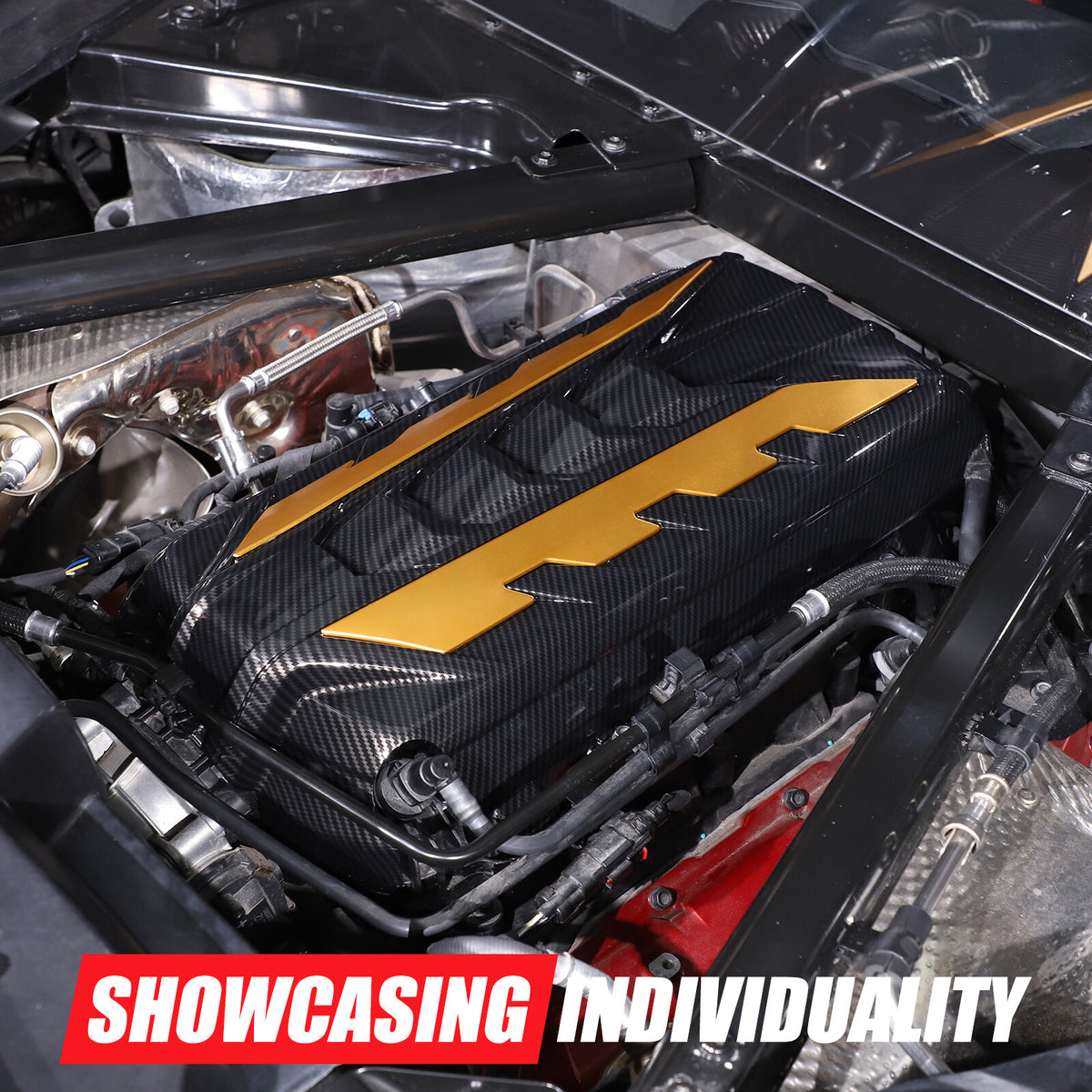 Black Engine Bay Panel Cover Trim in Edge Yellow For Corvette C8 2020-26 US 20