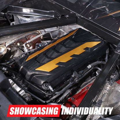 Black Engine Bay Panel Cover Trim in Edge Yellow For Corvette C8 2020-26 US 20