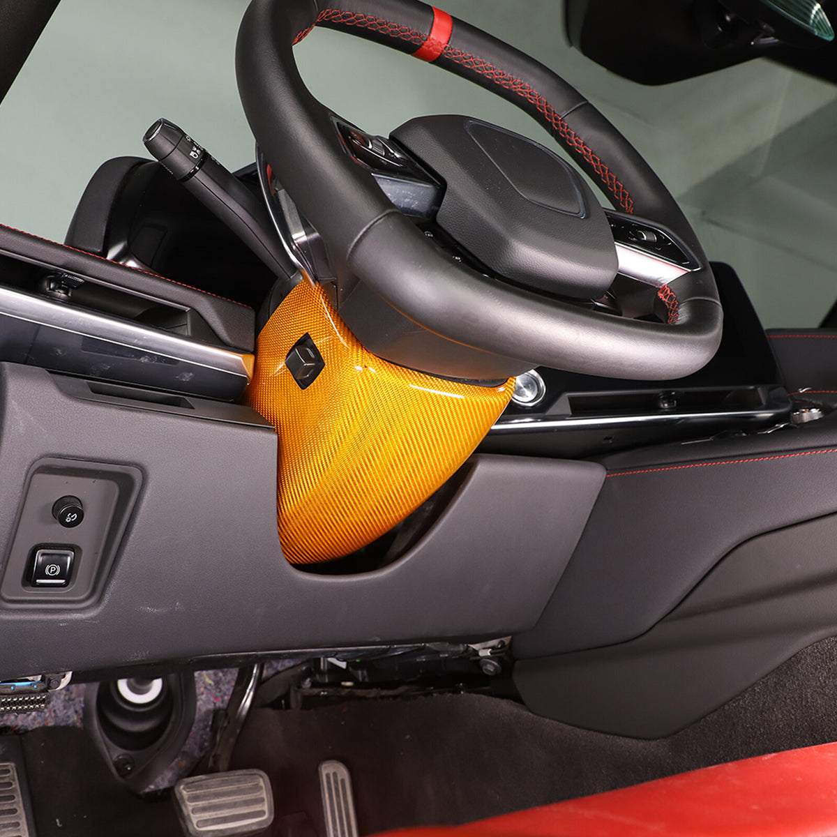 Yellow Carbon fiber Steering Wheel Lower Base Cover For Corvette C8 Z06 20-26 1