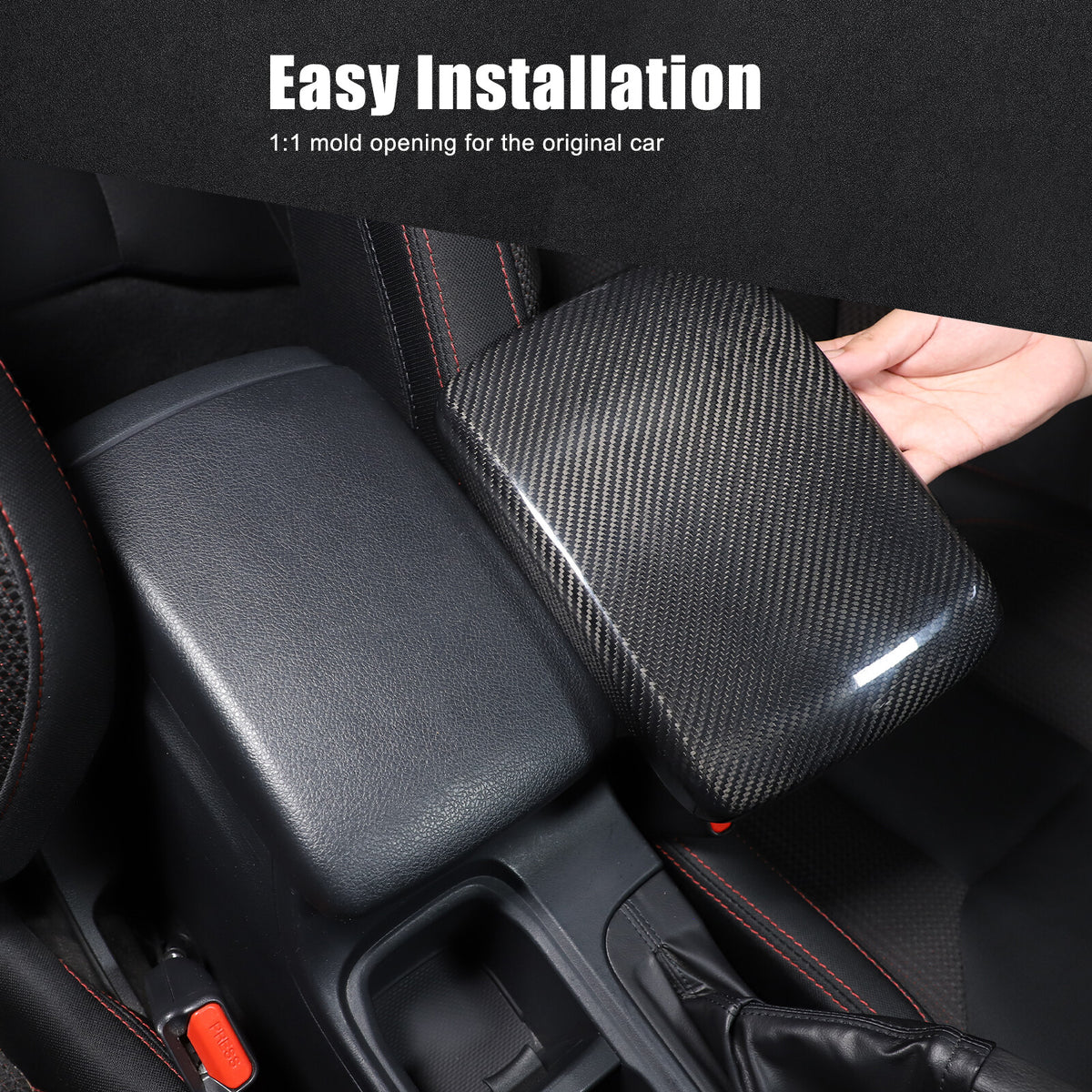 Real Carbon Fiber Center Armrest Storage Box Cover Trim For Subaru WRX VB 22-24 2