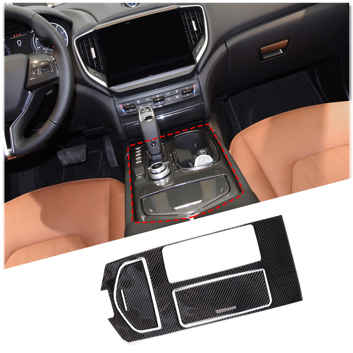 Carbon Fiber Center Console Shifter Panel Sticker For 2014-24 Maserati Ghibli 4