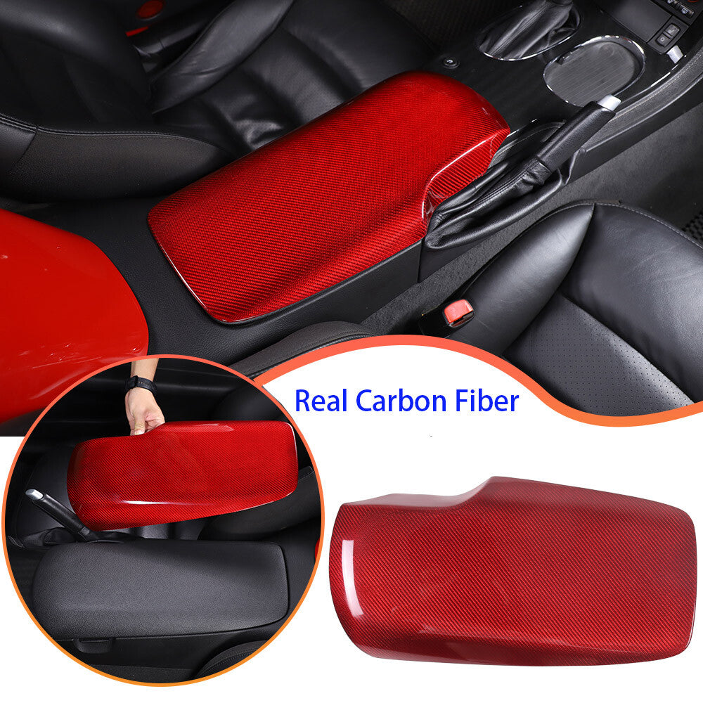 Red Real Carbon Fiber Center Console Armrest Box Cover For Corvette C6 2005-13 1