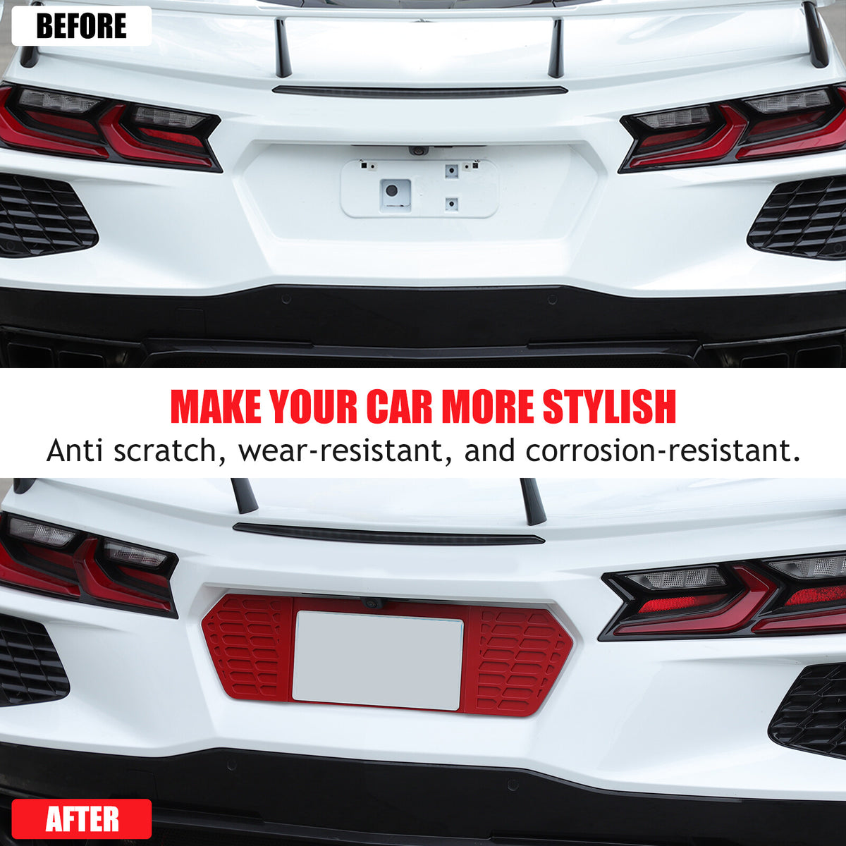 Red Aluminum Alloy Rear License Plate Filler Panel Trim for Corvette C8 2020+ 23