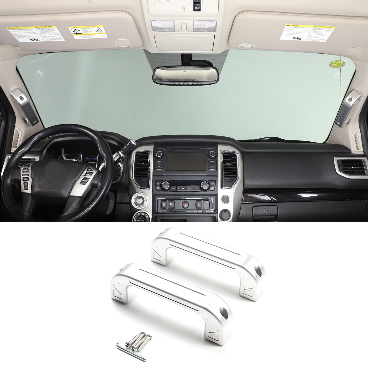 Silver Interior A-Pillar Grab Handle Trim Frame For Nissan Titan 2016-2023 16