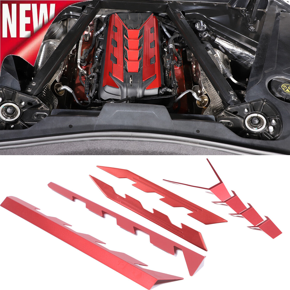 Aluminium Alloy Red Engine Bay Panel Cover For CORVETTE C8 2020 2021 2026 2026 2