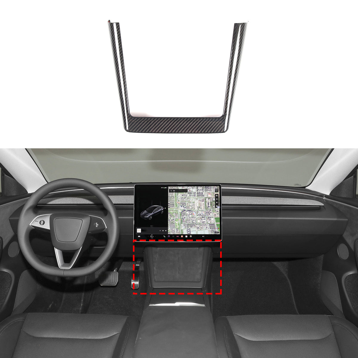 Real Dry Carbon Fiber Center Console Interior Trim Cover For Tesla Model 3 2023+ 11