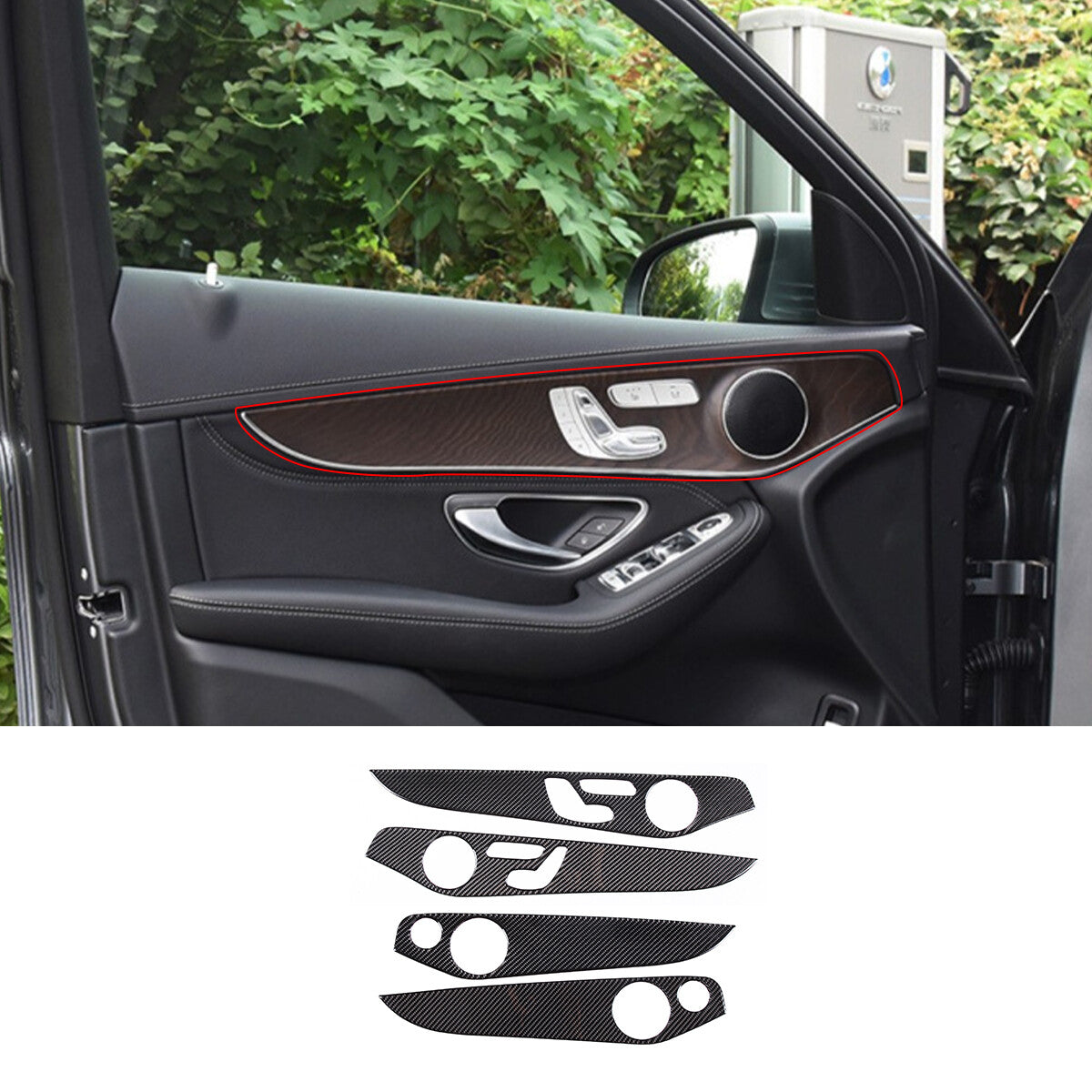 Carbon Fiber Door Panel Trim Cover Strip For Mercedes Benz C Class W205 2014-20 1