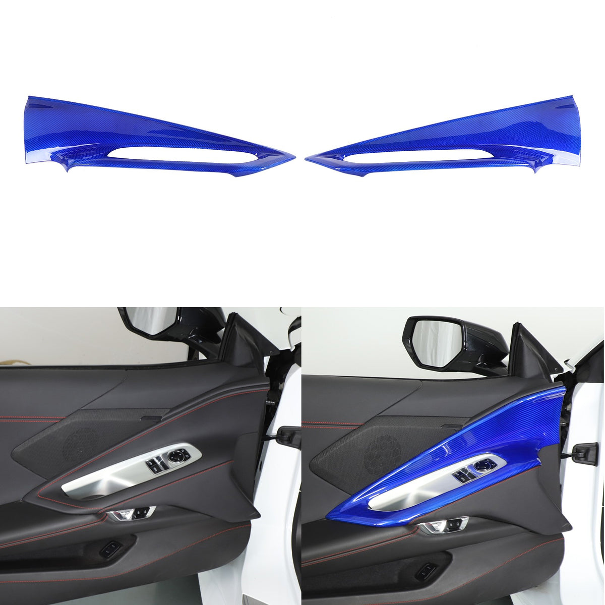 Blue Real Carbon Fiber Interior Door Panel Trim Cover For Corvette C8 2020-2026 20