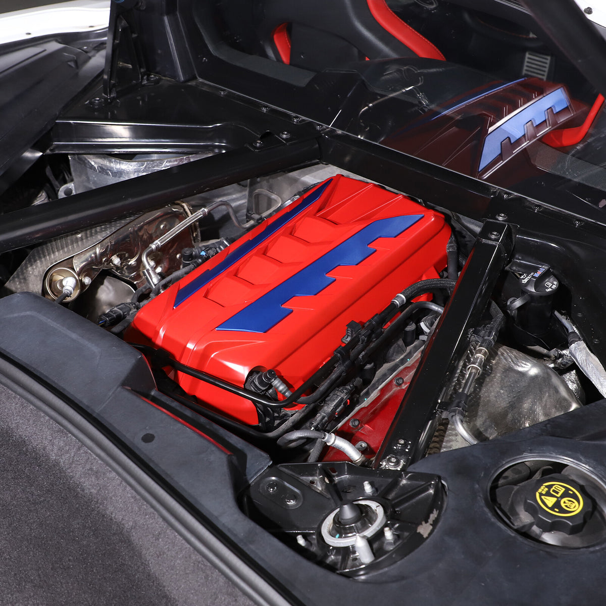 Red Engine Bay Panel Cover Trim in Edge Blue For Corvette C8 2020-26 19