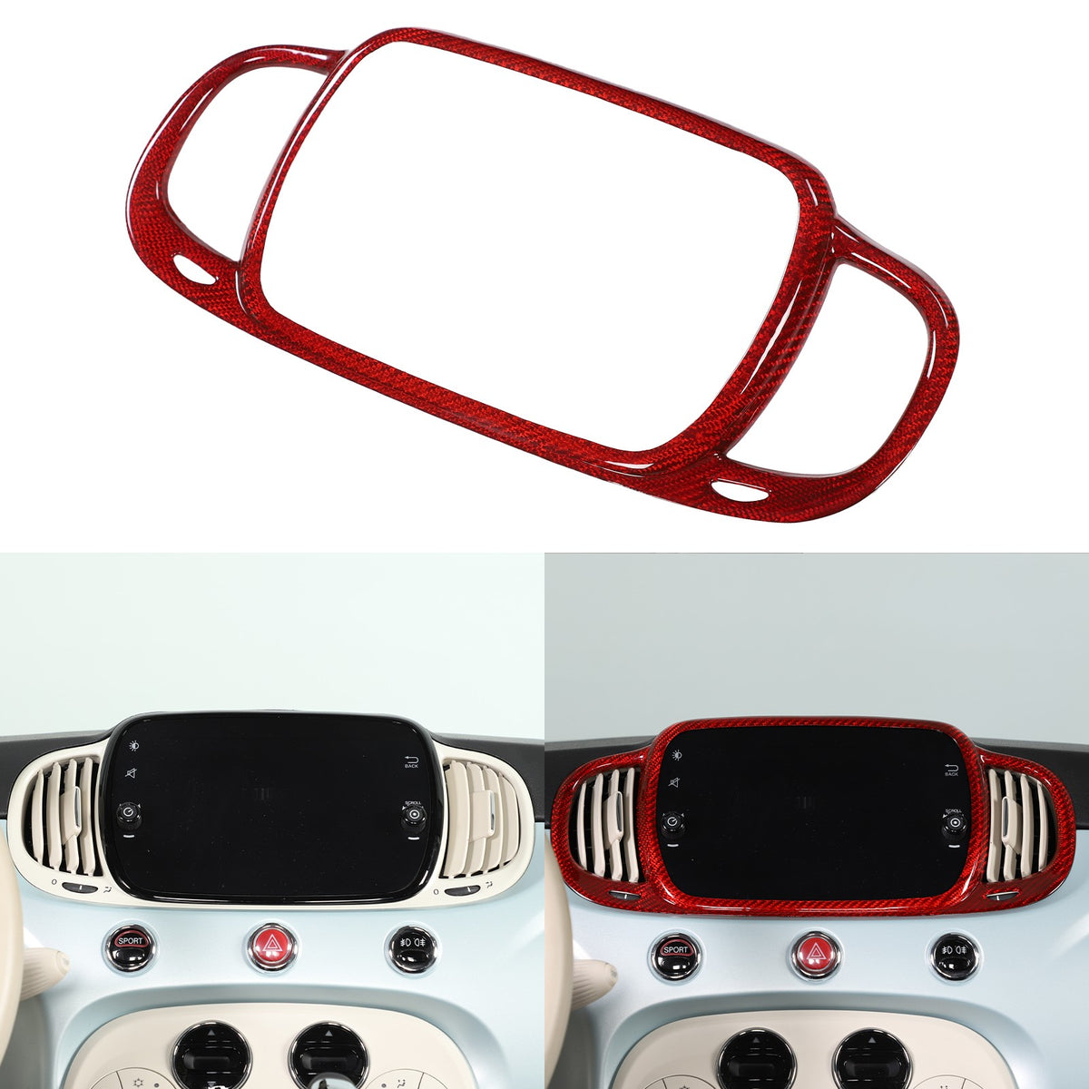 Red Real Carbon Fiber Center Console Air Outlet Trim For Fiat 500 2016+ 24