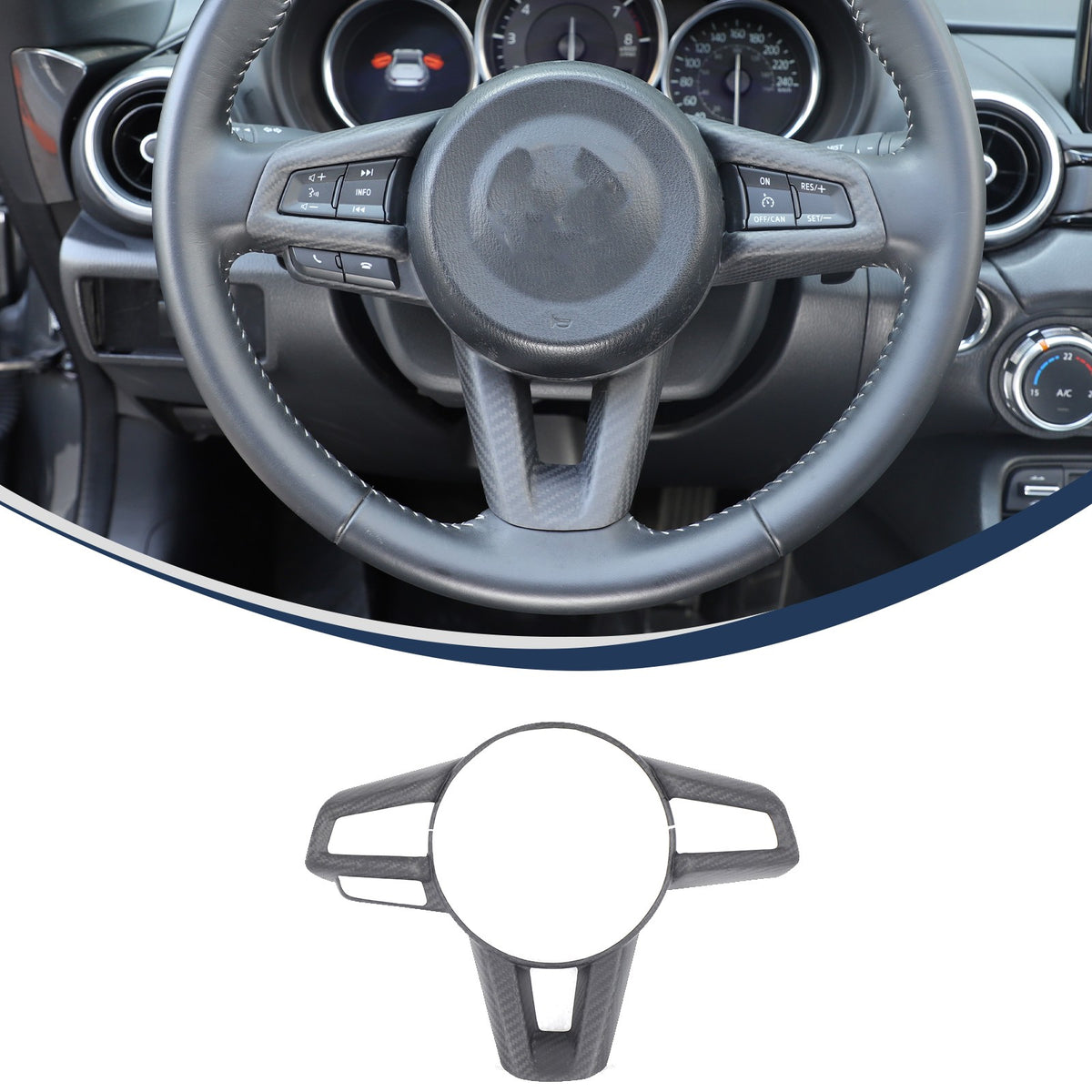 Matte Real Carbon Fiber Steering Wheel Button Trim For Mazda MX-5 Miata 16-25 3