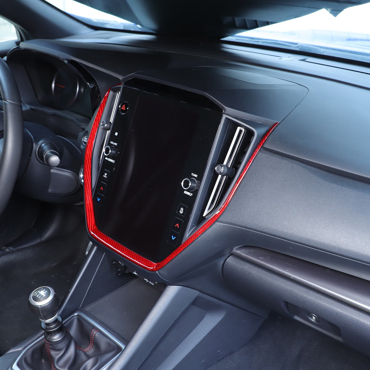 Red Real Carbon Fiber Navigation Screen Frame Trim For Subaru WRX VB MT 2022+ 17