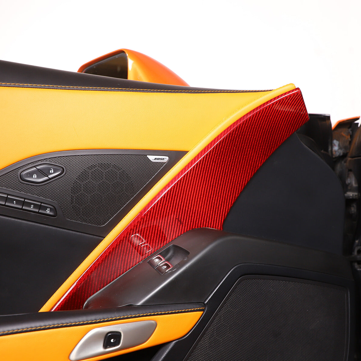 Red Carbon Fiber Interior Cab Door Panel Decoration Cover For C7 Corvette 14-19 5