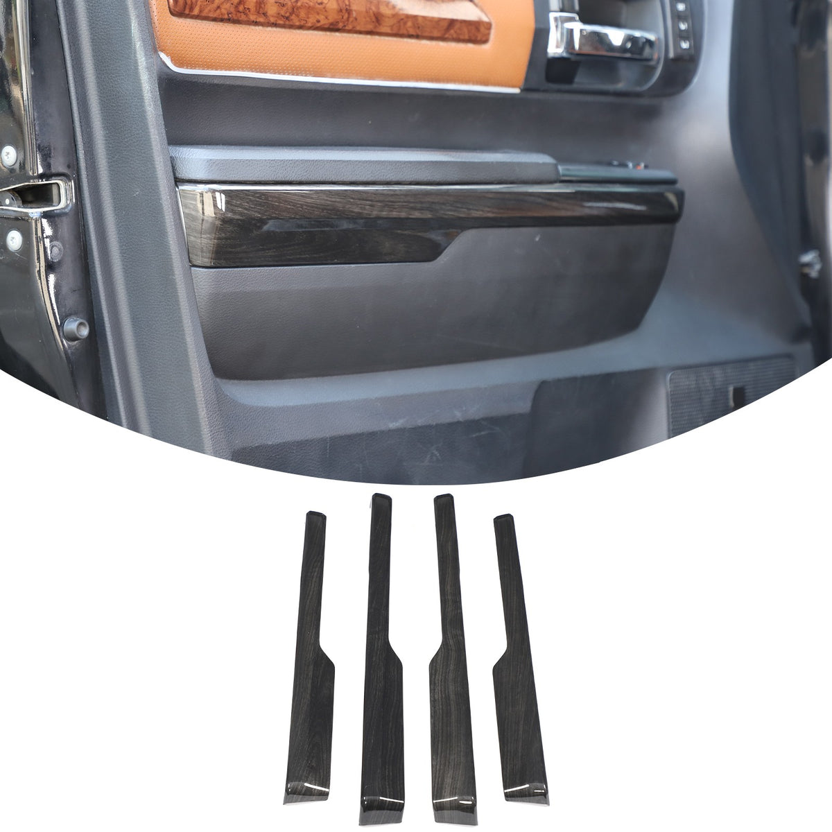 Black Wood Grain ABS Door Armrest Lower Trim For Toyota Tundra 2014‑2020 2