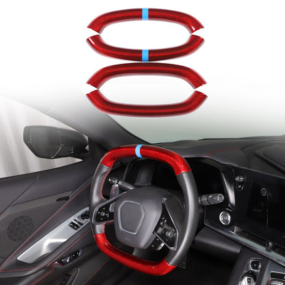 Red Real Carbon Fiber Blue Top Steering Wheel Cover Trim For Corvette C8 2020+ 1