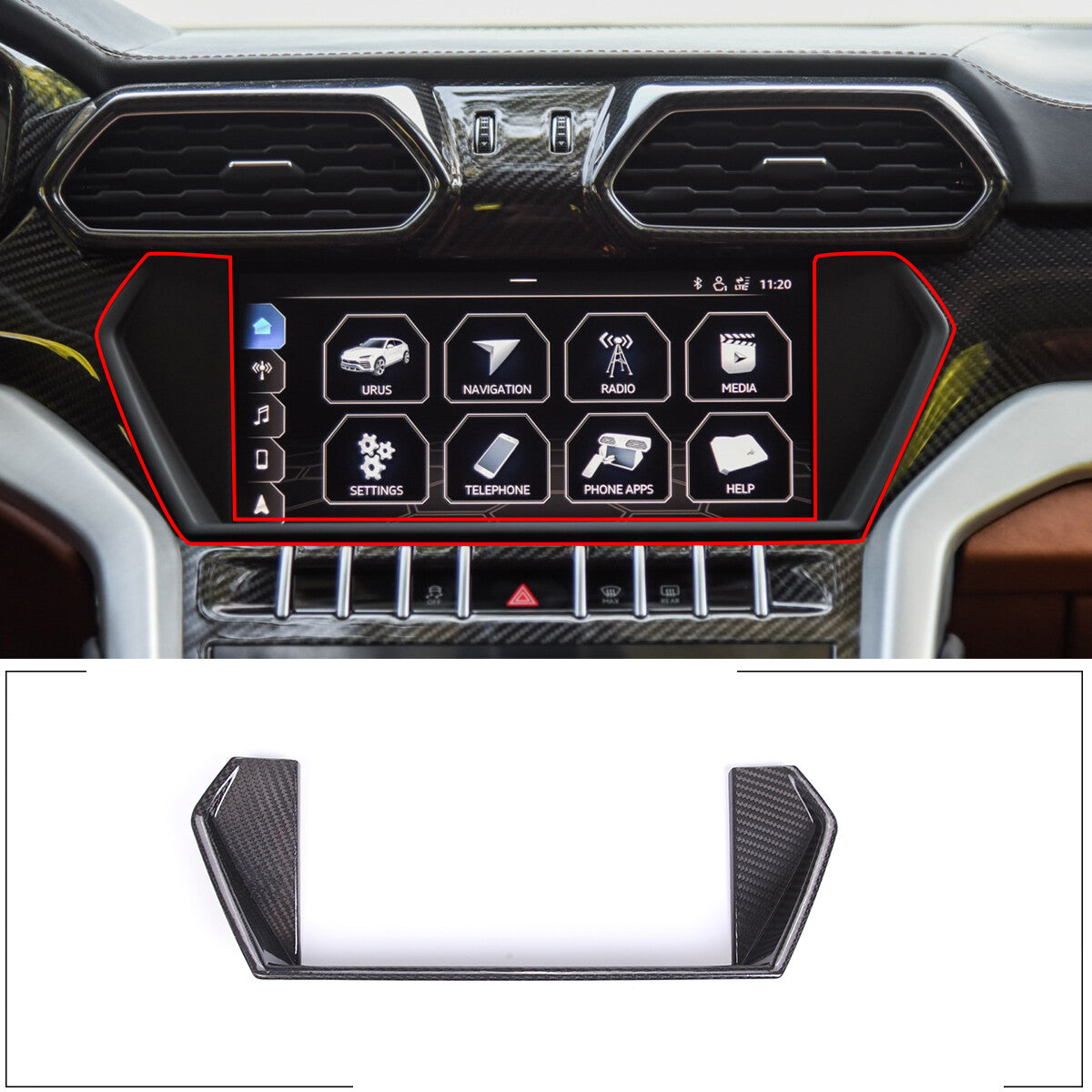 Carbon Fiber Air Condition Navigation Panel Trim For Lamborghini URUS 18-23 US 2