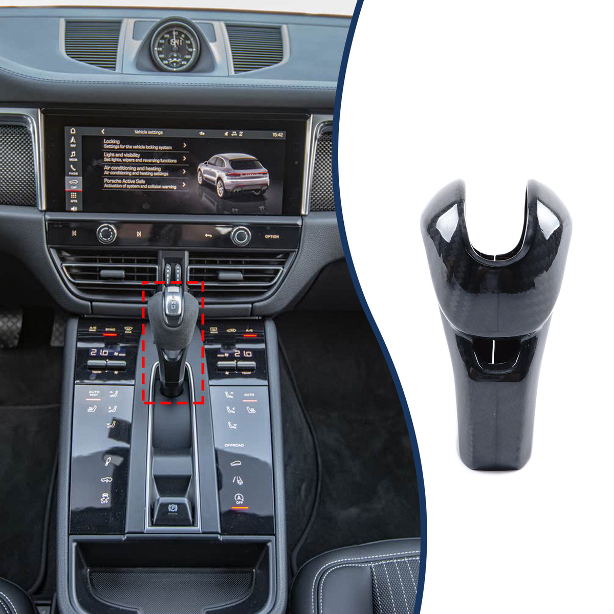 Real Carbon Fiber Center Gear Shift Head Cover Trim For Porsche Macan 2022 1