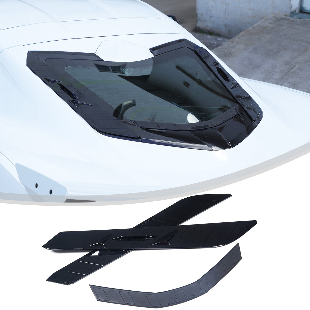 ABS Piano Black Rear Hood Wash Waterproof Trim Cover For Corvette C8 2020+ 6