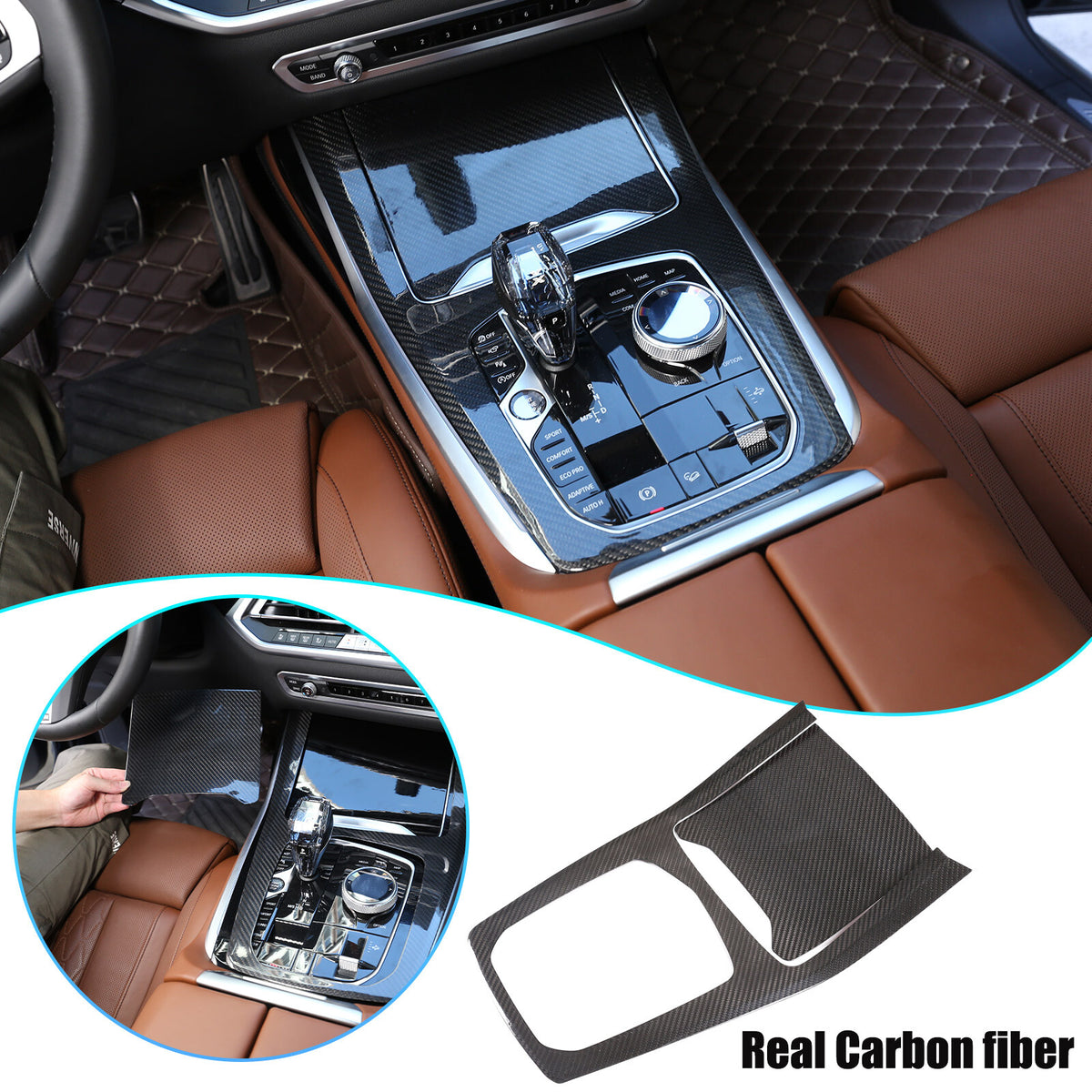 Real Carbon Fiber Car Center Console Gear Panel Cover For BMW X5 X6 X7 G05 G07 1