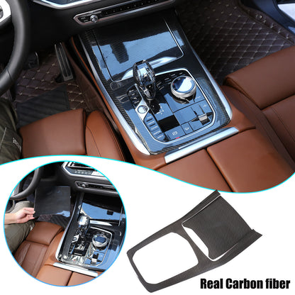 Real Carbon Fiber Car Center Console Gear Panel Cover For BMW X5 X6 X7 G05 G07 1