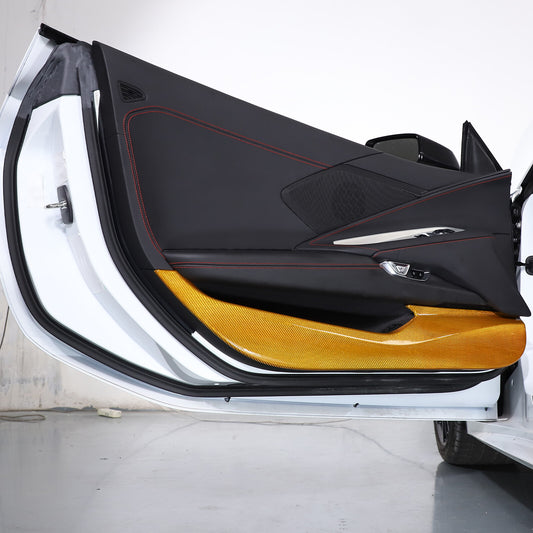 Yellow Carbon Fiber Interior Door Anti-kick Panel Cover Trim For Corvette C8 20+ 1