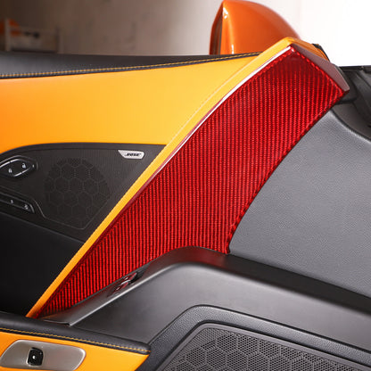 Red Carbon Fiber Interior Cab Door Panel Decoration Cover For C7 Corvette 14-19 3