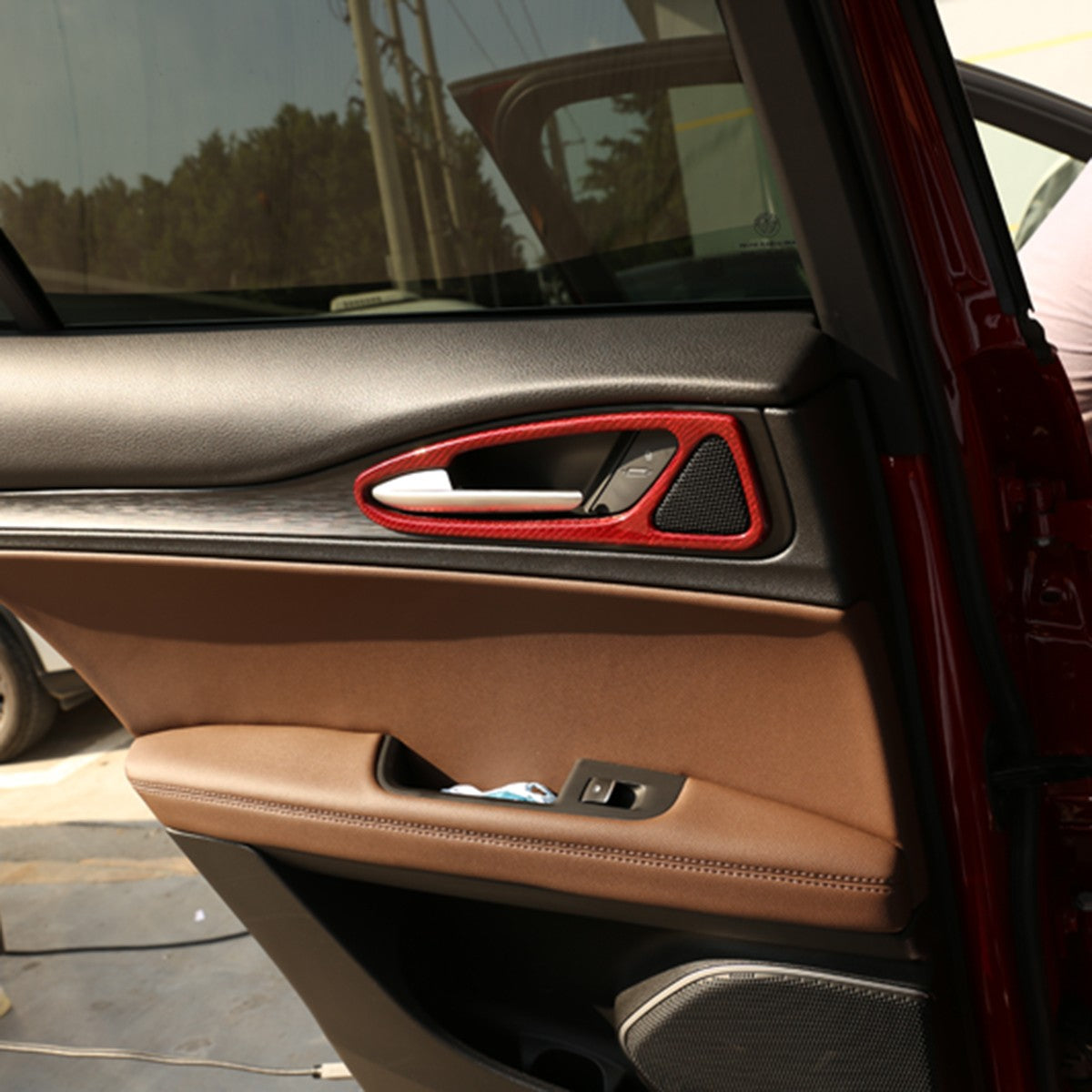 Red Real Carbon Fiber Inner Door Handle Trim For Alfa Romeo Stelvio 949 2017-20 13