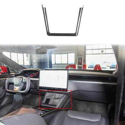 Real Carbon Fiber Console Wireless Charge Panel Frame Trim For Tesla Model S 23+ 1