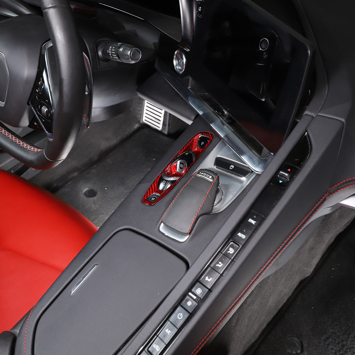 Red Real Carbon Fiber Transmission Button Frame Trim Set Cover For Corvette C8 12