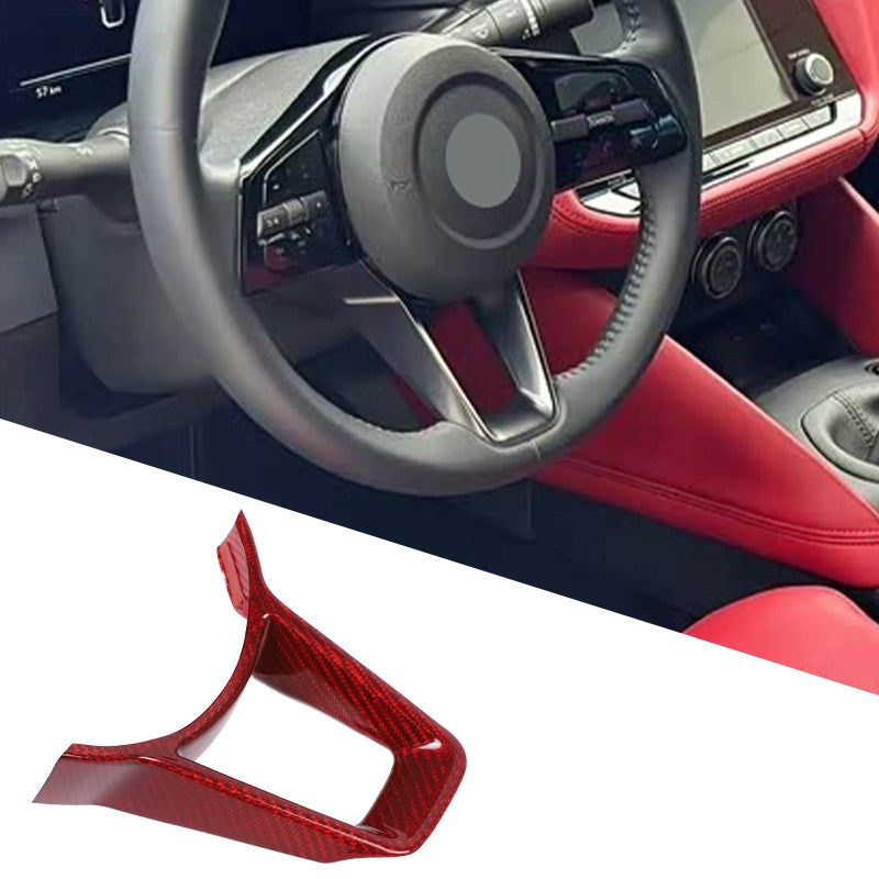 Red Real Carbon Fiber Steering Wheel U-Shape Base Trim For Nissan 400Z Z34 19