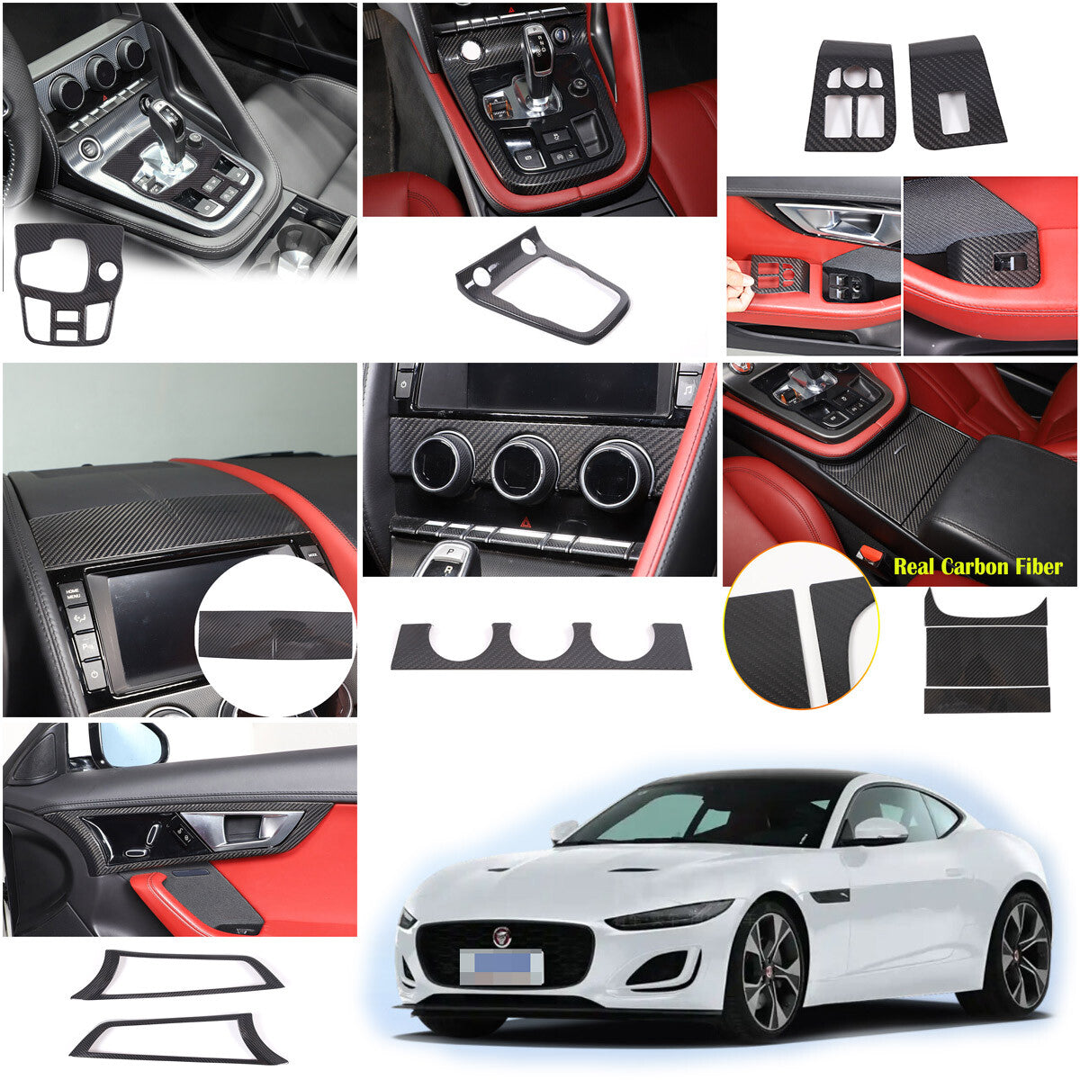 Real Carbon Fiber Interior Center Trim Cover Set Kit For Jaguar F-TYPE 2013-24 1