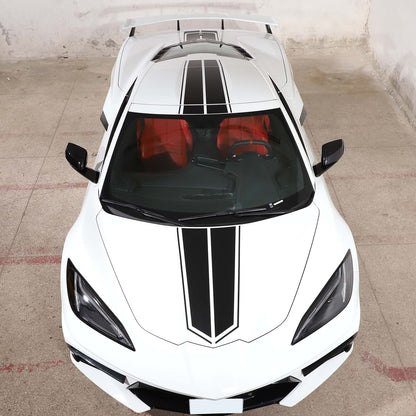 Black Racing Stripe Overlay Graphic Decal Flat Vinyl Fit For Corvette C8 2020-26 5