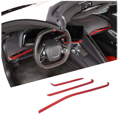 Red Soft Carbon Fiber Interior Decor Trim Kit Cover Set For Corvette C8 20-25 143