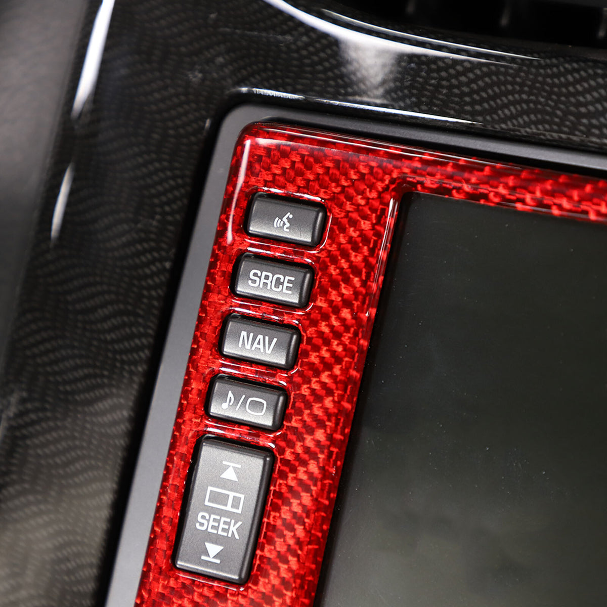 Red Real Carbon Fiber Center Navigation Screen Trim Cover For Corvette C6 05-13 17