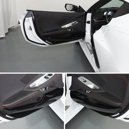 Glossy Piano Black ABS Interior Door Anti-Kick Panel Trim For Corvette C8 20+ US 7