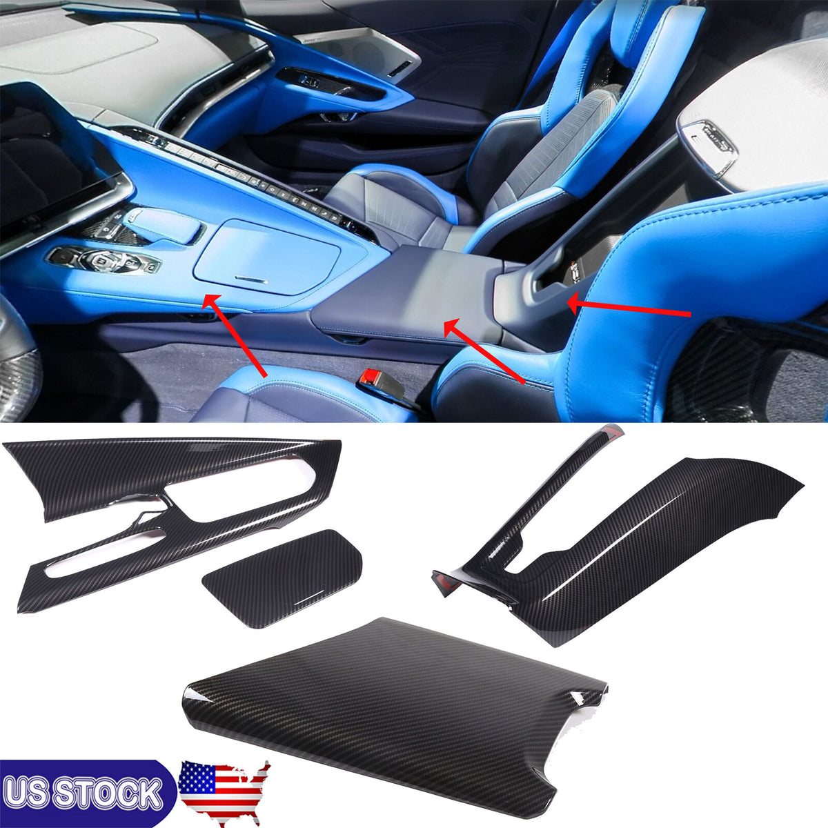 ABS Carbon Fiber Interior Center Console Cover Trim Kit For Corvette C8 2020-26 1