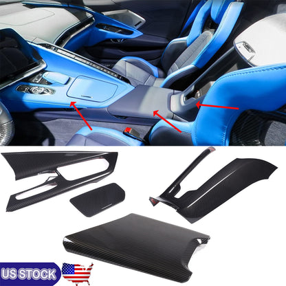 ABS Carbon Fiber Interior Center Console Cover Trim Kit For Corvette C8 2020-26 1
