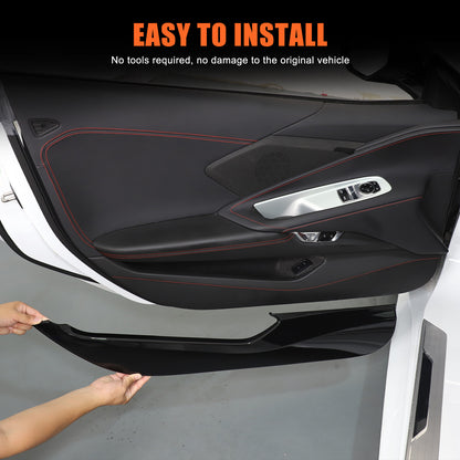 Glossy Piano Black ABS Interior Door Anti-Kick Panel Trim For Corvette C8 20+ US 3