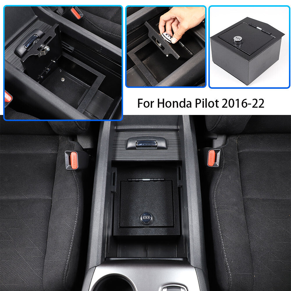 Center Console Safe Storage Box with Keys & Tray for Honda Pilot 2015-22 US 1